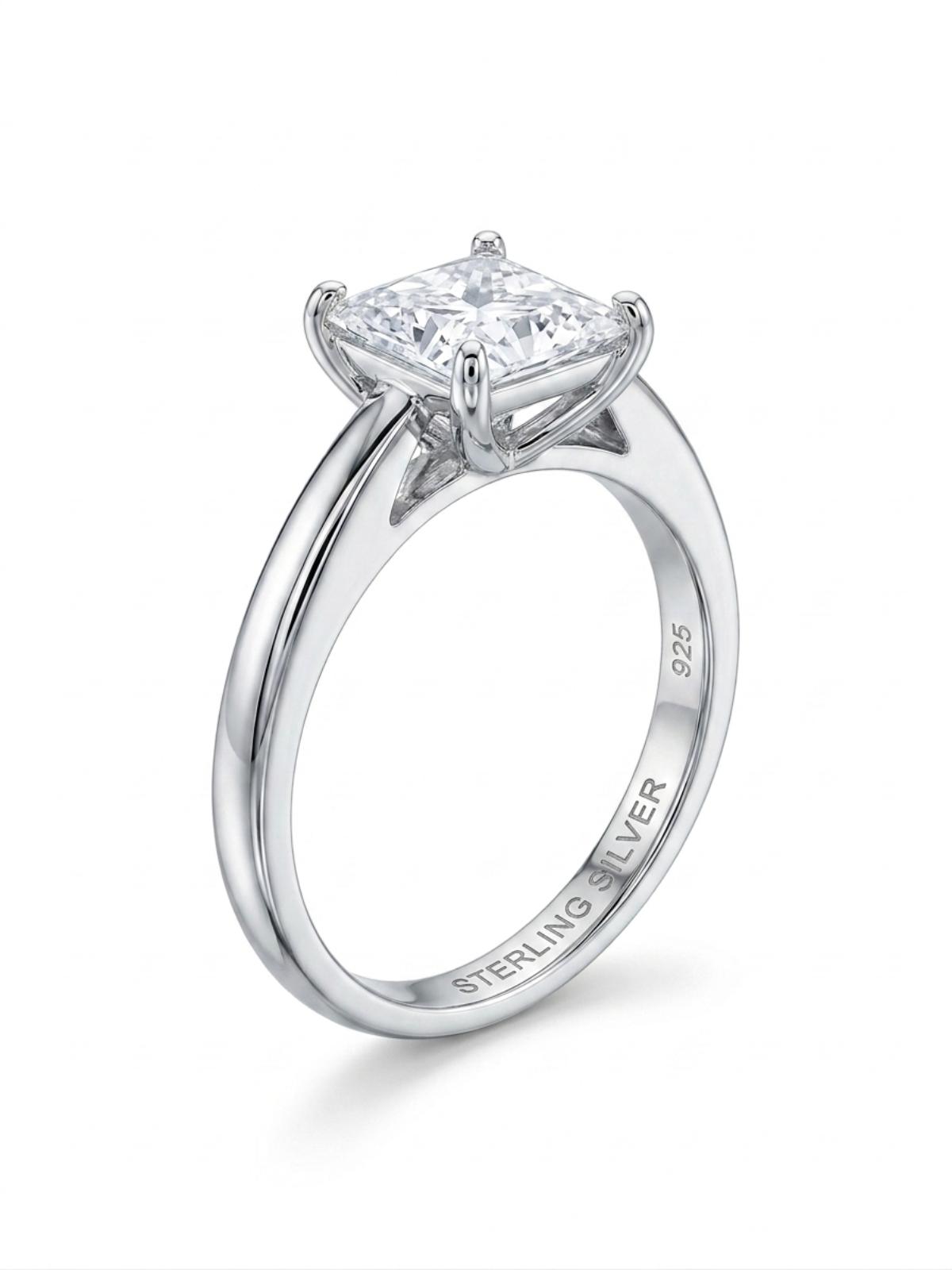 White Silver  Engagement Ring with CZ