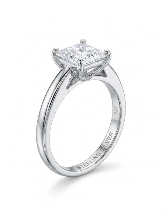 White Silver  Engagement Ring with CZ