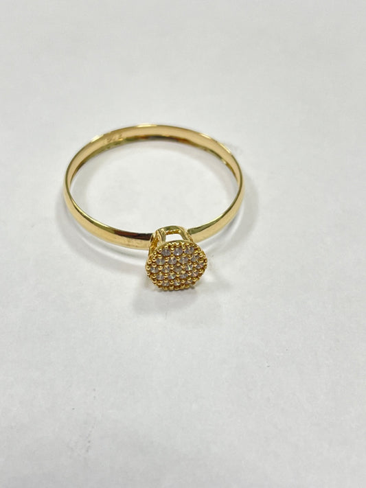 18K Yellow Gold Rounded Ring with CZ