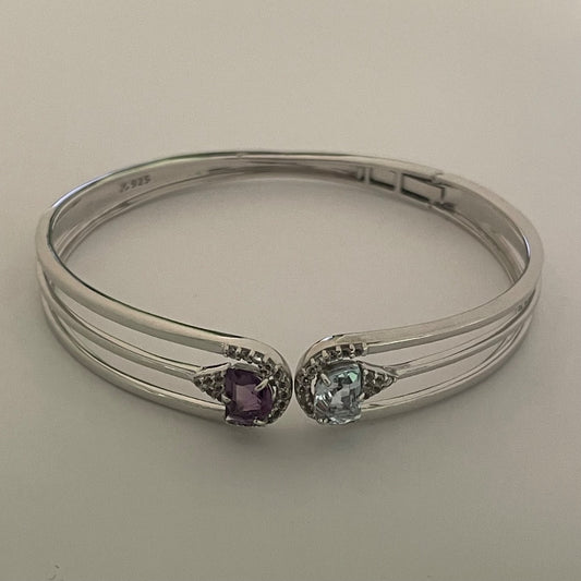 White Silver  Bracelet with Amethyst and Topaz