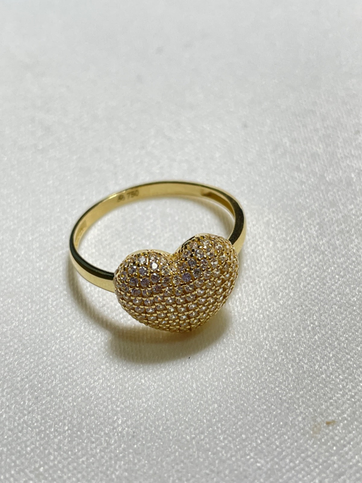 18K Yellow Gold Heart  Ring with CZ