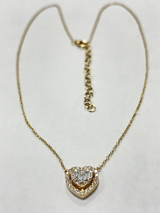 14K Yellow Gold Heart Charm Necklace Set with Diamond