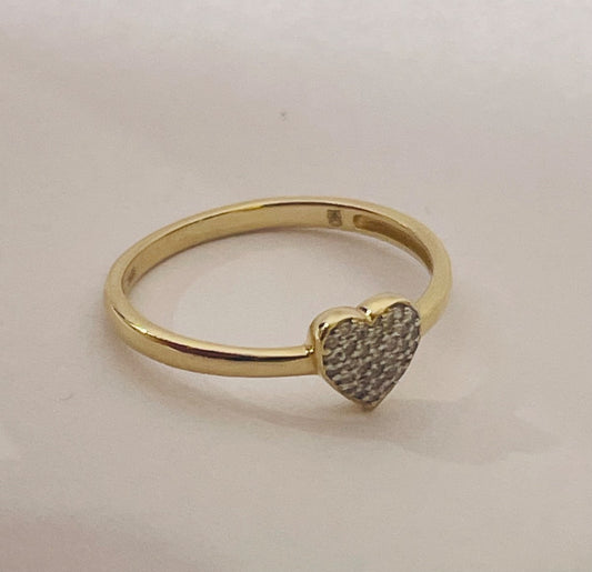14K Yellow Gold Heart Ring with Diamond