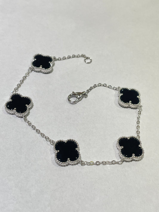 White Silver Clover  Bracelet