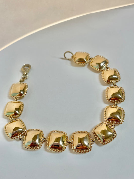 14K Yellow Gold Square Blocks Bracelet with Diamond