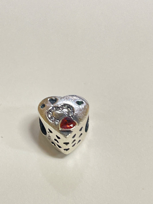 White Silver Heart  Charm with CZ