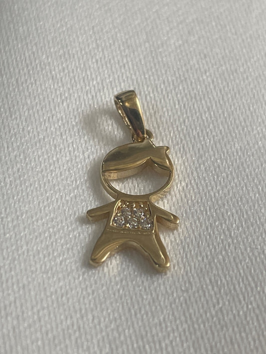 18K Yellow Gold Boy Pendant with CZ