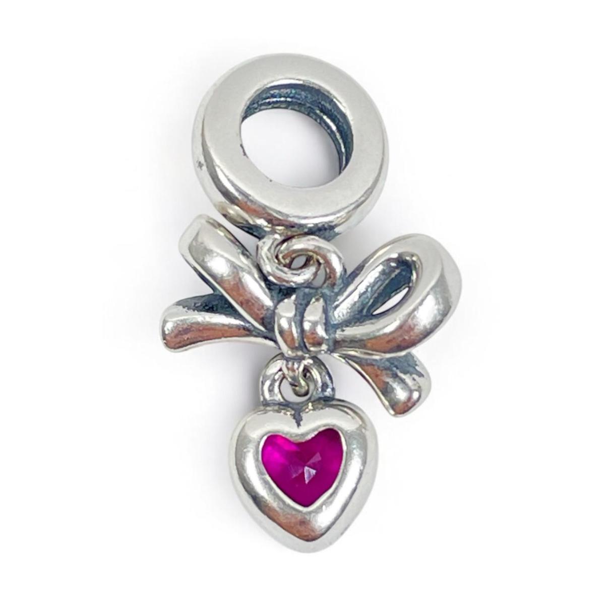 White Silver Bow With Heart Charm with CZ