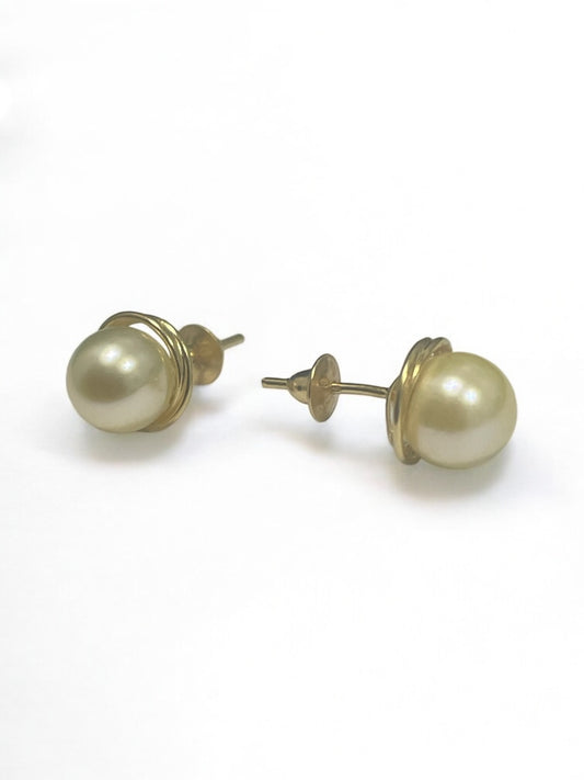 18K Yellow Gold Ball Earring with Pearl