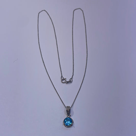 14K White Gold  Pendant with Topaz and Diamond