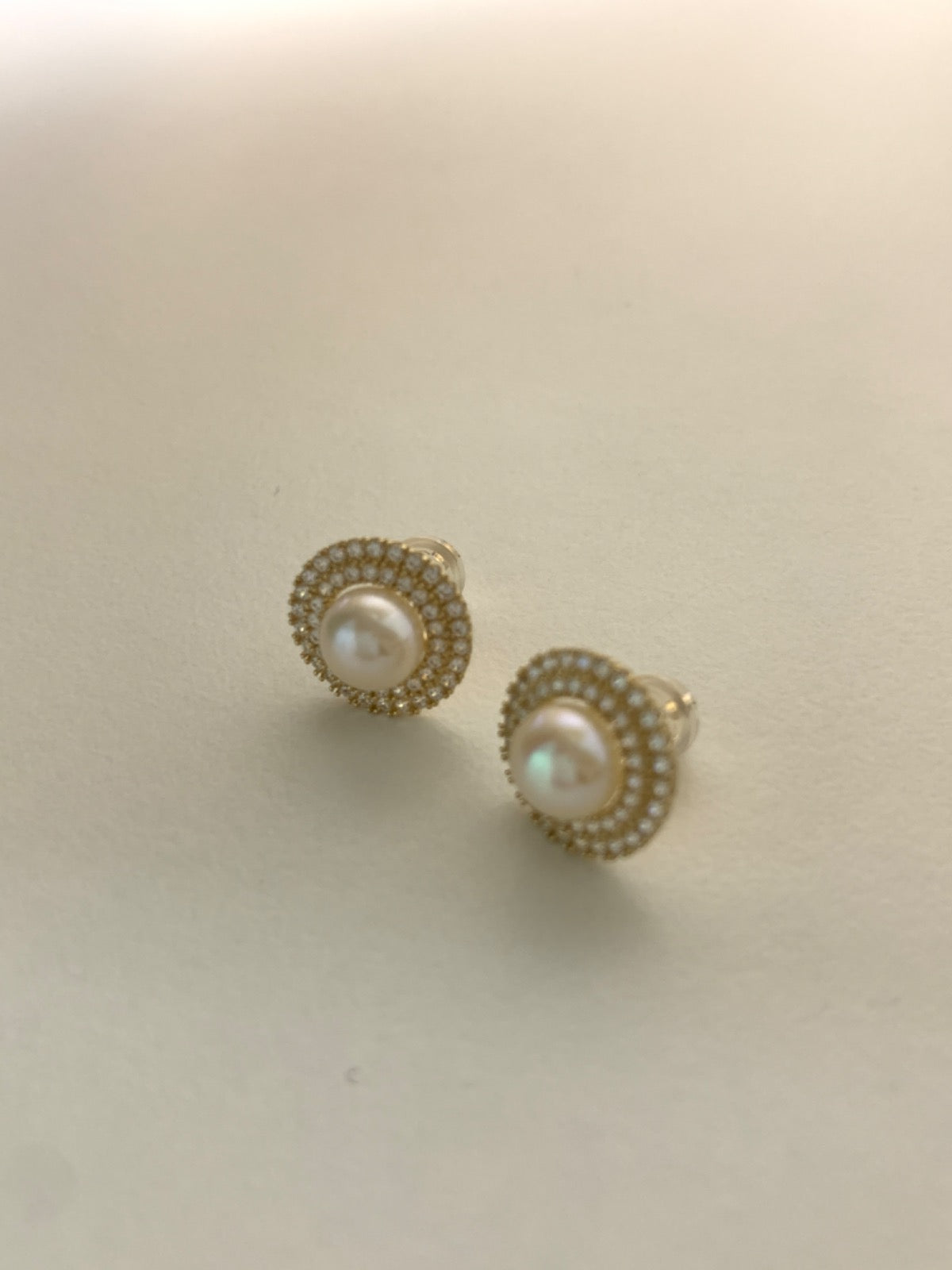 14K Yellow Gold  Earring with CZ and Pearl