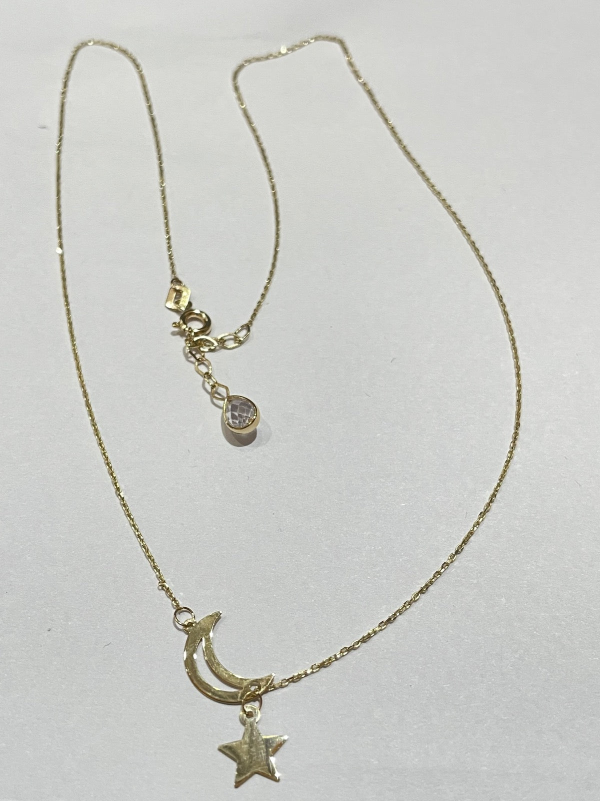 14K Yellow Gold Star & Moon Charm Necklace Set with CZ