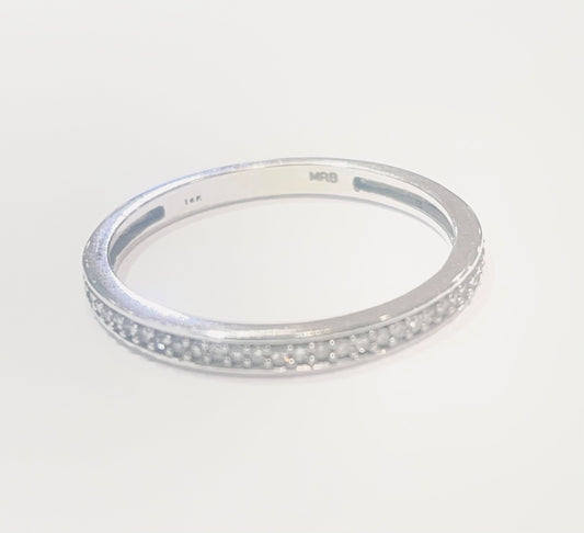 14K White Gold  Wedding Band with Diamond
