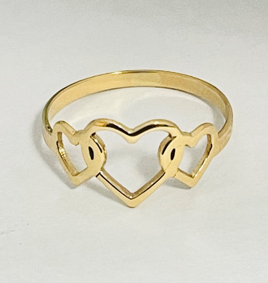 18K Yellow Gold Three Hearts  Ring