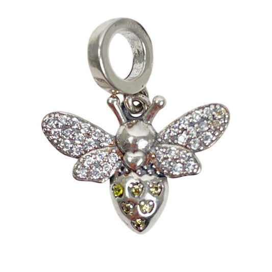 White Silver Butterfly  Charm for Pandora bracelet  with CZ