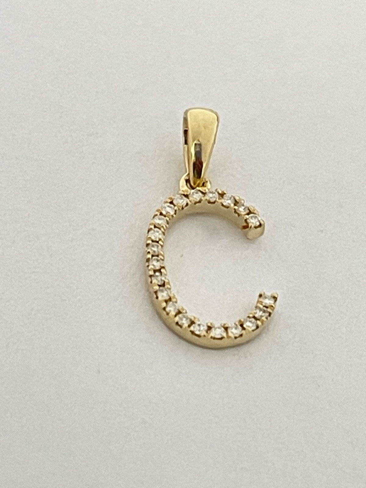 14K Yellow Gold Medium Letter C Pendant with Diamond