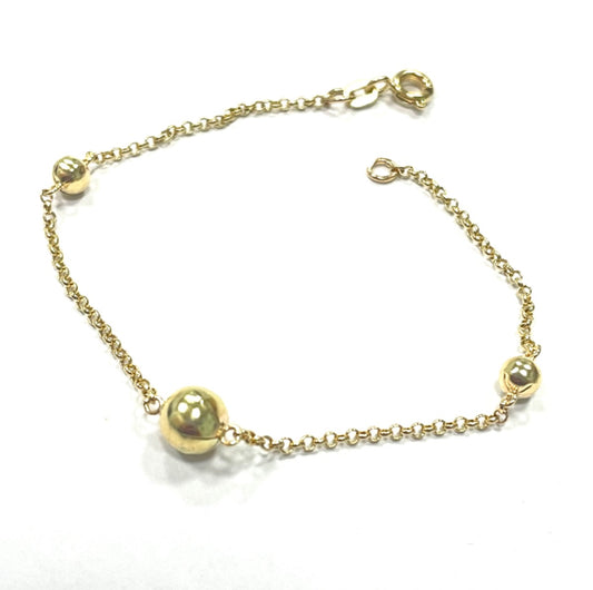 18K Yellow Gold 3 Ball  Bracelet