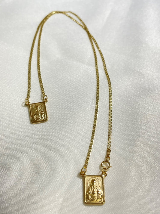 18K Yellow Gold Scapular  Charm Necklace Set