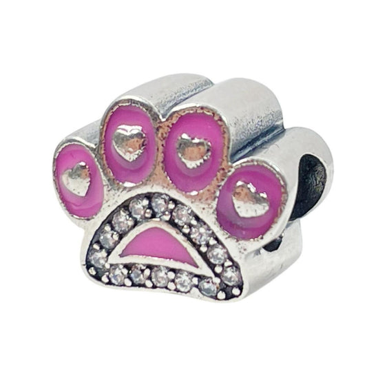 White Silver Paw  Charm with CZ