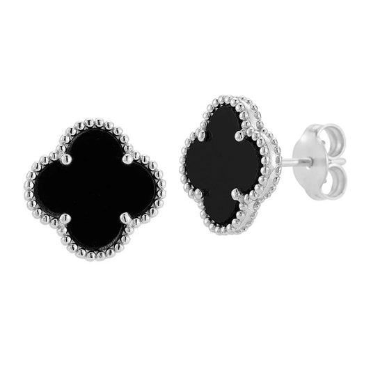White Silver Clover  Earring
