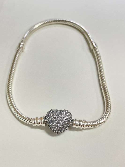 White Silver Heart Bracelet with CZ
