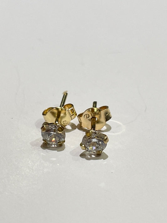 18K Yellow Gold Studs 4mm Earring with CZ