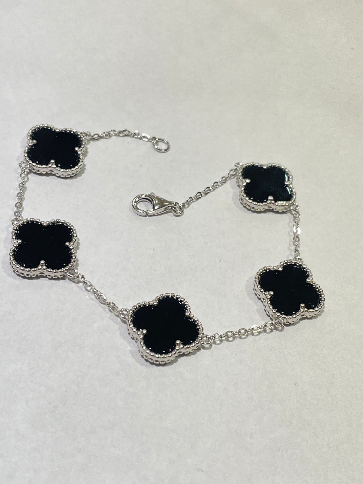 White Silver Clover  Two Color Bracelet with CZ