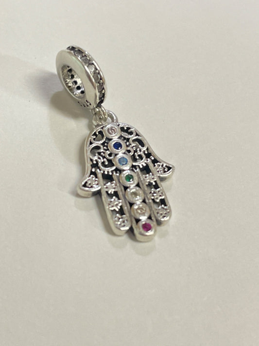 White Silver Hand  Charm with CZ
