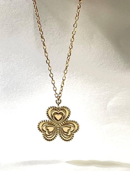 18K Yellow Gold Clover  Charm Necklace Set