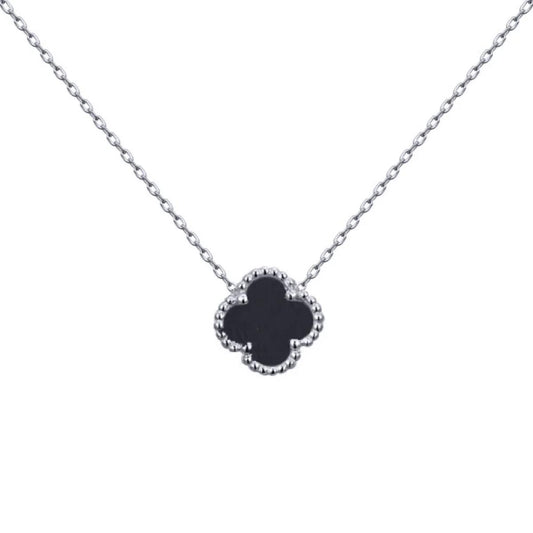 White Silver Clover  Necklace