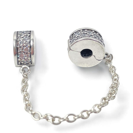 Silver Security Lock  Charm with CZ