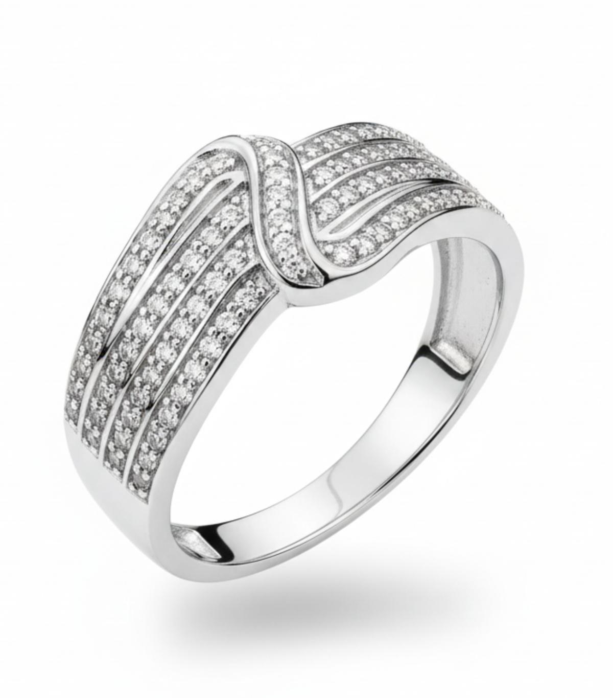White Silver  Wedding Band with CZ