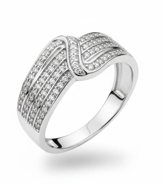 White Silver  Wedding Band with CZ