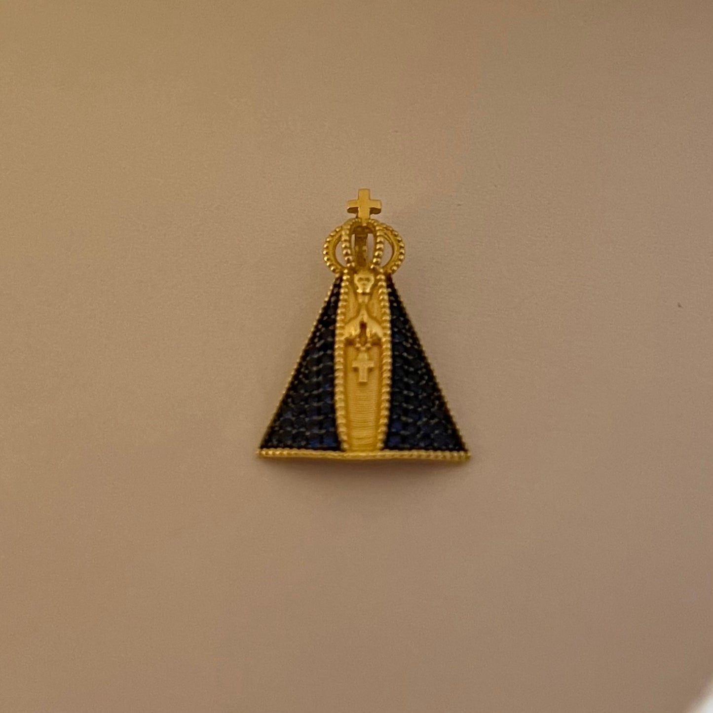 18K Yellow Gold "Our Lady Aparecida" Pendant with CZ