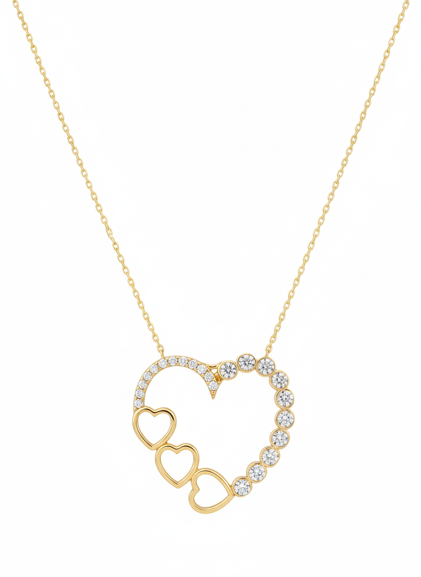 14K Yellow Gold  Charm Necklace Set with CZ