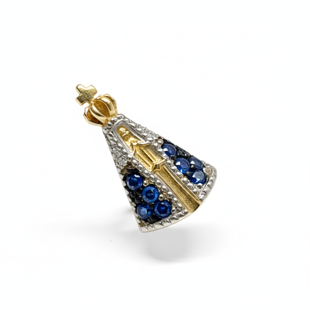 18K Yellow Gold Our Lady Charm with CZ