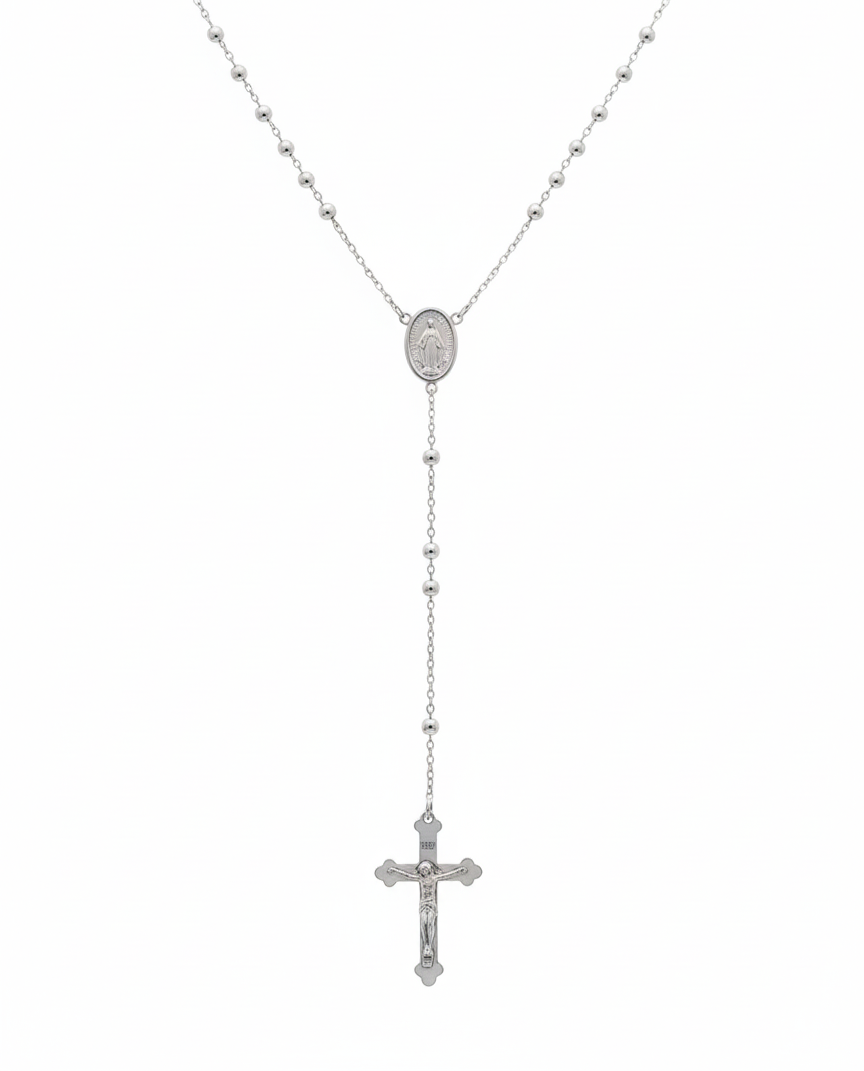 18K White Gold Rosary  Necklace