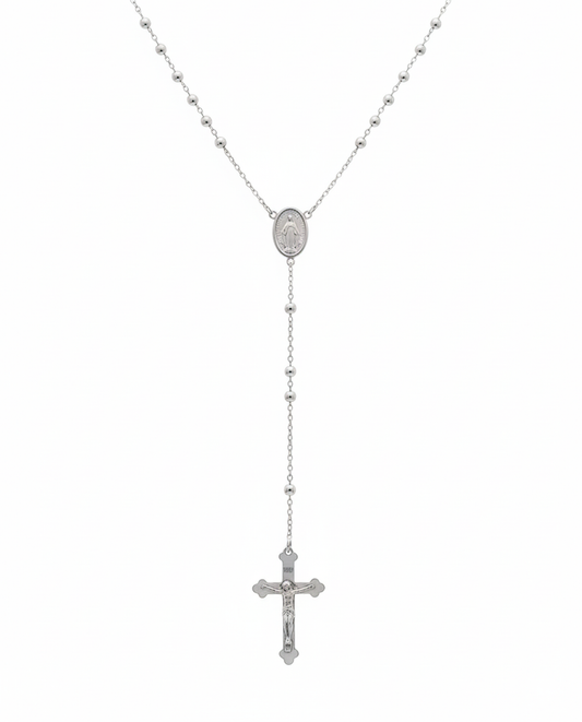 18K White Gold Rosary  Necklace