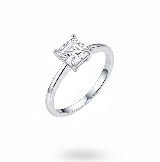 White Silver  Engagement Ring with CZ