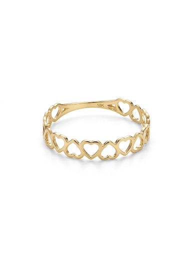 18K Yellow Gold Hearts Ring