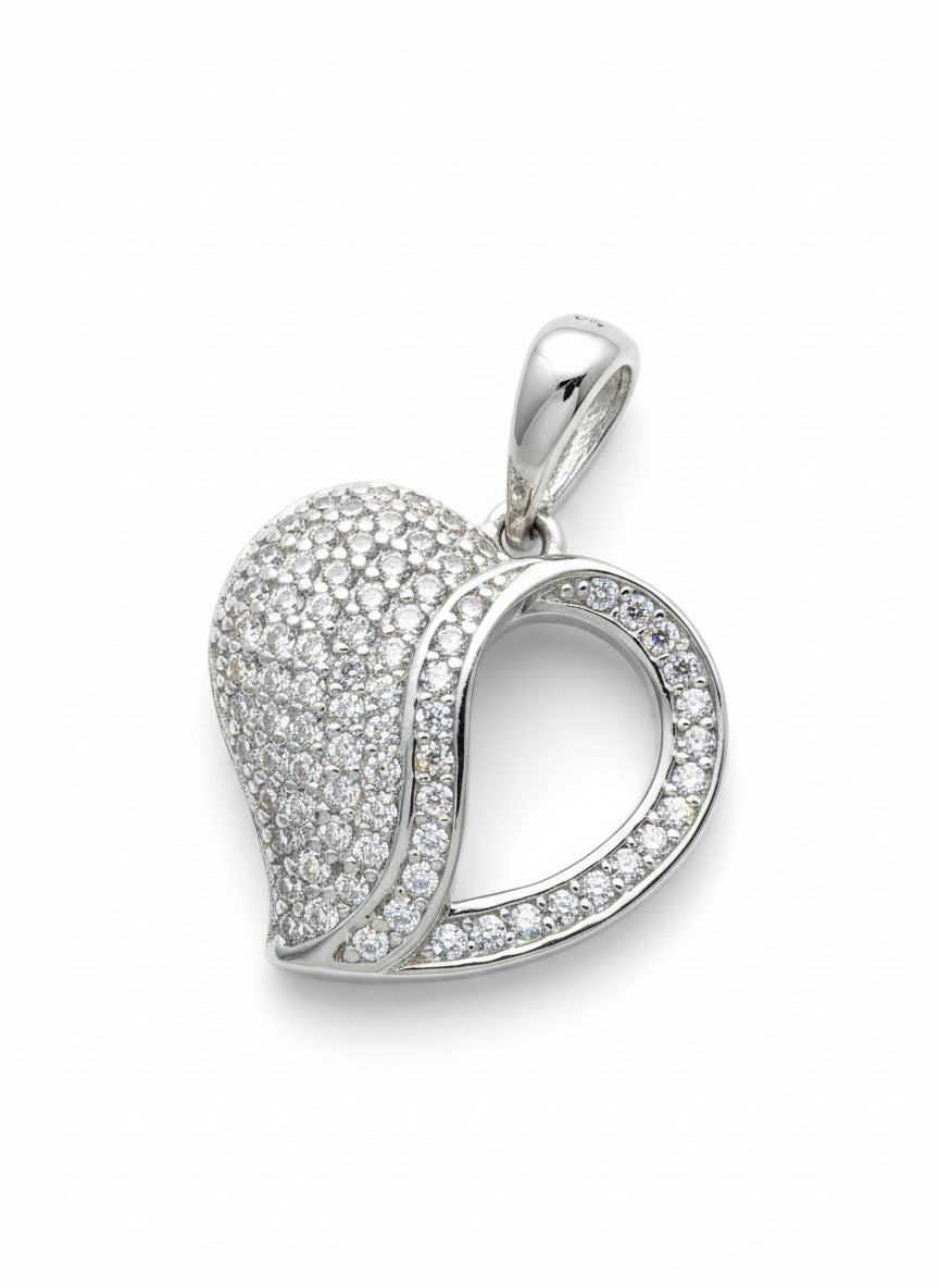 White Silver Heart Pendant with CZ
