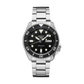 Seiko SRPD55 men's automatic watch with a black dial and stainless steel case and bracelet.