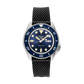 Seiko 5 Sports SRPD93 automatic watch with blue dial and black silicone strap.