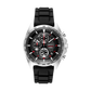 Seiko SSB325 men's quartz chronograph watch with a black silicone strap and black patterned dial.