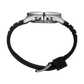 Seiko SSB325 men's quartz chronograph watch with a black silicone strap and black patterned dial. — side view