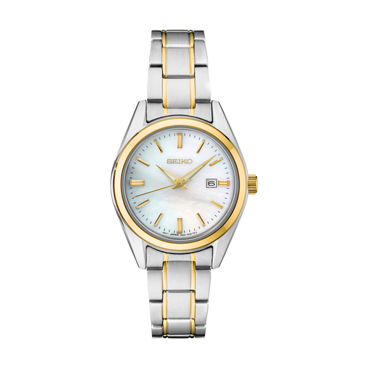 Seiko SUR636 women's two-tone quartz watch with mother of pearl dial