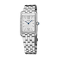 Seiko SWR091 women's Essentials watch with a rectangular stainless steel case and silver dial.