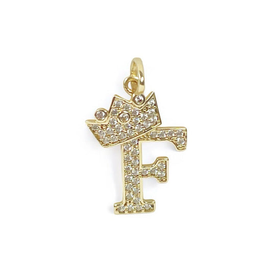 14K Yellow Gold Letter “F”  Pendant with CZ