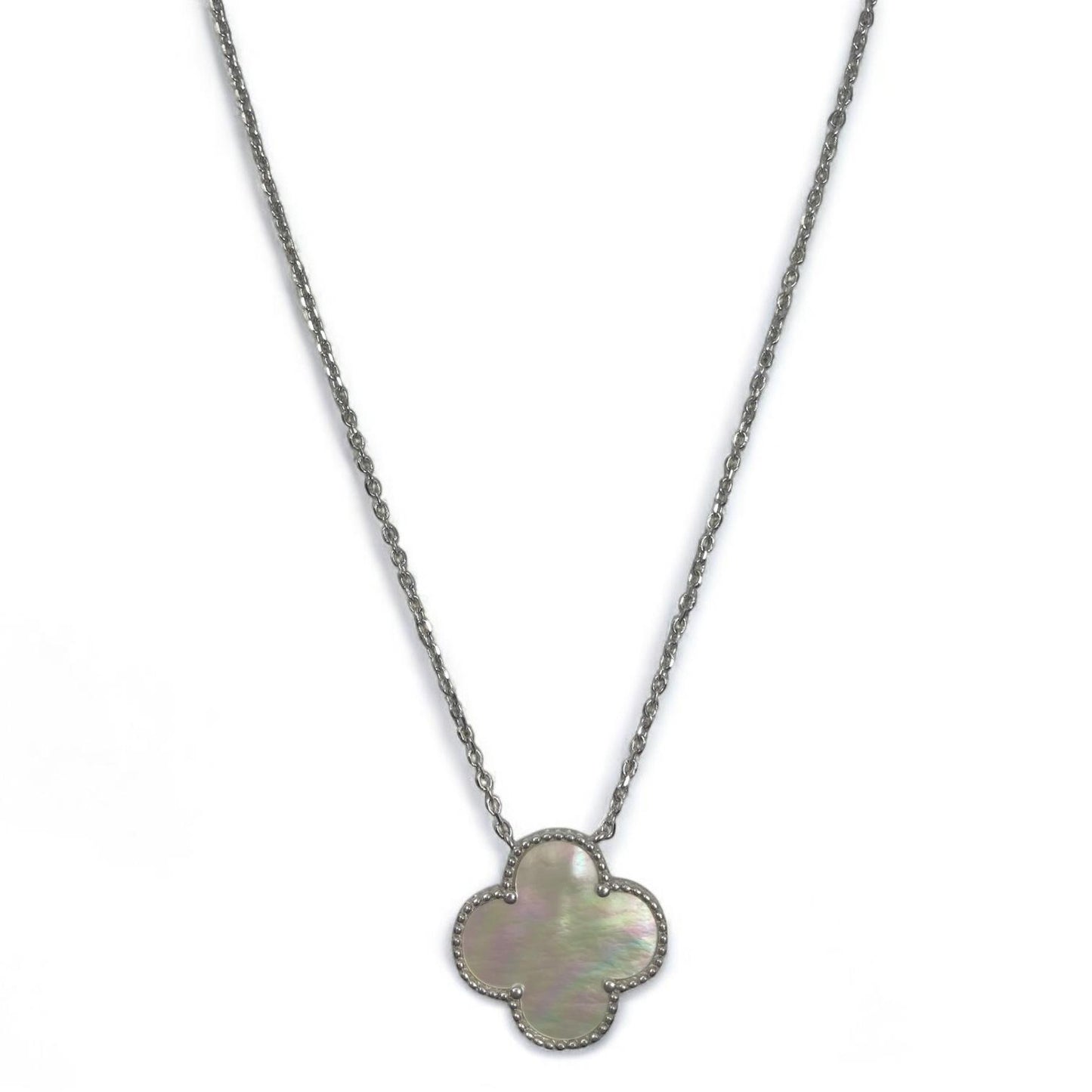 White Silver Clover  Necklace with Mother Of Pearl