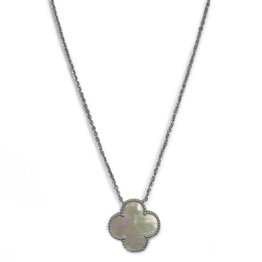 White Silver Clover  Necklace with Mother Of Pearl